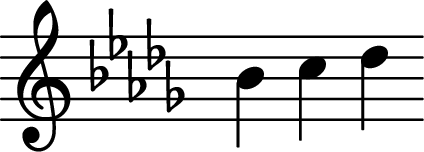 <<

\transpose c des {  \relative c' { \key c \major \time 4/4 \omit Staff.TimeSignature a' b c }  }
>>