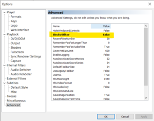 MPC-HC Advanced Settings to allow VSFilter