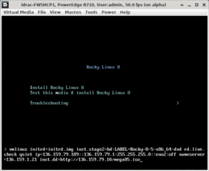 Rocky Linux 8 booting with megaraid_sas driver disk over the network.
